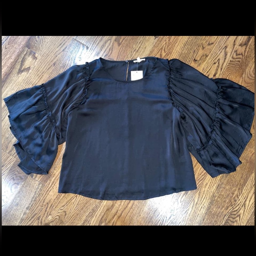 Black Flutter Sleeve Satin Blouse ❤️